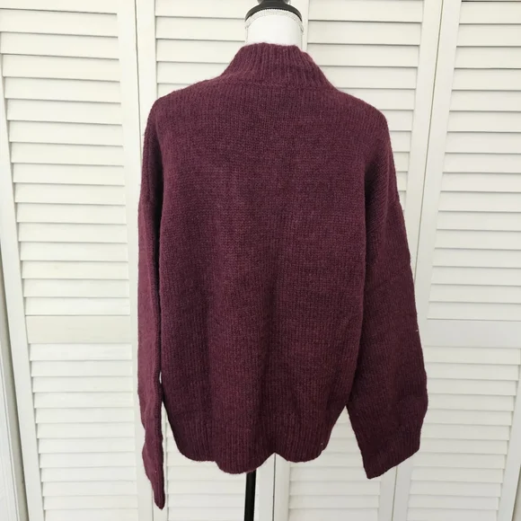 Nasty Gal Burgundy Sweater Size M Mock Neck Relaxed Fit Knit Warm NWT - Picture 10 of 13